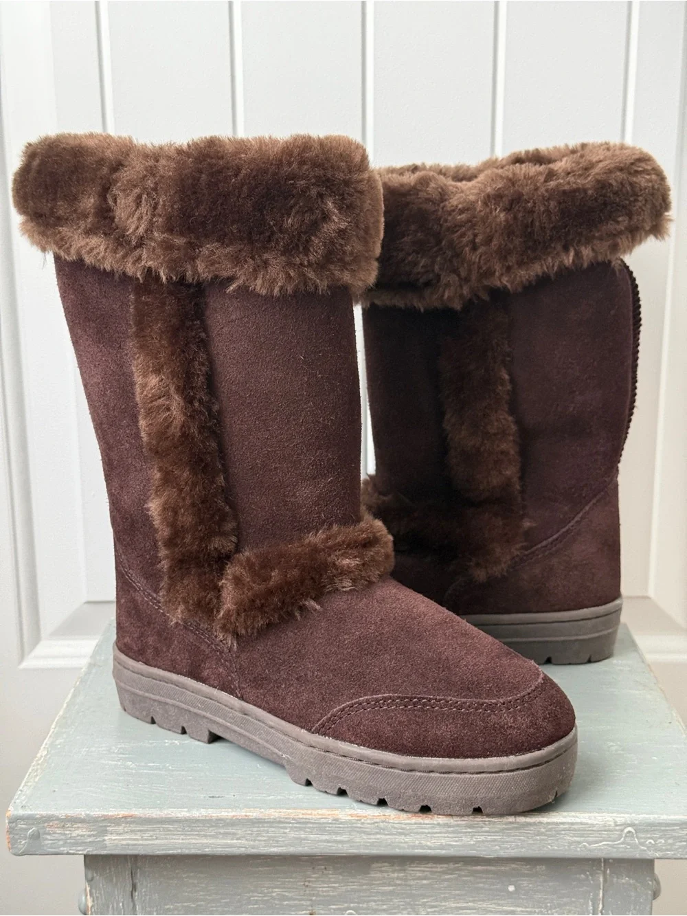 Style & Co Women’s Brown Suede Faux Fur Cold Winter Boots Size 6